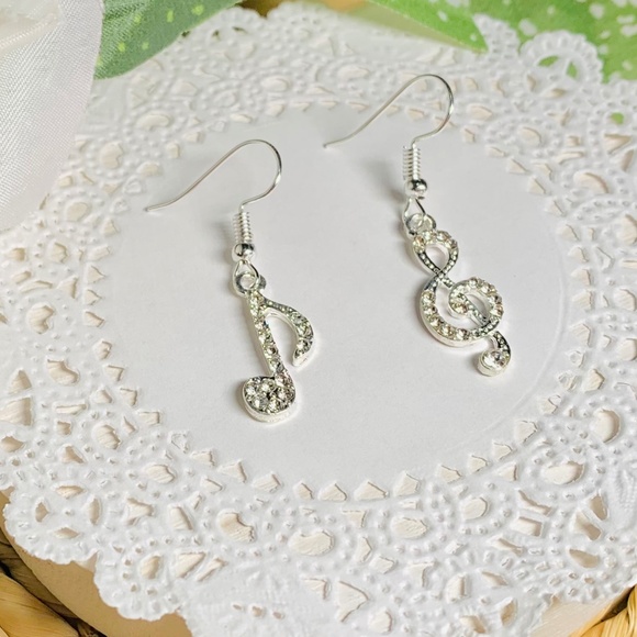 Crystal Rhinestone Music Note Dangle Earrings - Picture 5 of 8